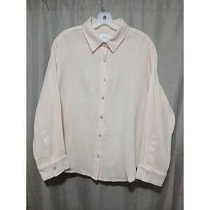 Things Between Womens Cotton Gauze Button Down Shirt Peach Long Sleeve Small NWT